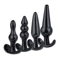 4 Pack Anal Butt Plug Adult Beads Trainer Kit Sub BDSM Sex Toy Adult Couples S+M Black