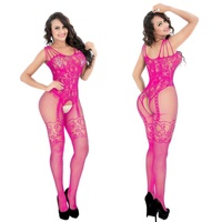 Crotchless Bodystockings Sexy Outfit Bodysuit Stockings Fishnet Lingerie Nylon Rose Red