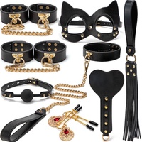 TGV Dark BDSM PU Leather Handcuffs Collar Gag Whip Couples Sex Suit Kits Slave Restraint
