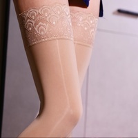 TGV Dark Ultra Glossy Oily Shiny Hold Up Stockings Sticky Silicone Lace Trim Denier Gloss Nude