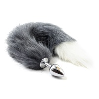 Stainless Steel Anal Butt Plug Foxtail Fox Tail Metal Anal Adult Sex Toy Grey / White BDSM S+M