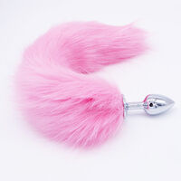 Pink Stainless Steel Anal Butt Plug Faux Fur Cat Fox Tail Metal Anal Sex Toy BDSM S+M