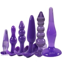 6 Piece Butt Plug Set Soft Flexible Anal Bead Chain Sex Toy Bead For Men Women Purple