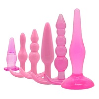 6 Piece Butt Plug Set Soft Flexible Anal Bead Chain Sex Toy Bead For Men Women Pink
