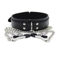 Slave Collar & Nipple Clamps Leather Necklace Bondage Sex Toy For Couples BDSM S+M Adult