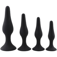 4 Pack Silicone Anal Butt Plug Adult Beads Trainer Kit Sub BDSM Sex Toy Couples Arse Black