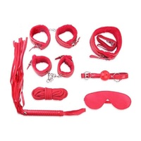 Bondage Set Kit BDSM Fetish Restraint Fur Cuffs Blindfold Whip Couples Sex Toy S+M Red