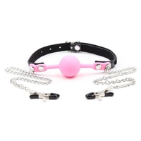 Ball Gag With Nipple Clamps BDSM Fetish Sex Toy  For Men Women Couples Adult Mouth Restraints Bondage S+M Pink