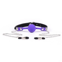 Ball Gag With Nipple Clamps BDSM Fetish Sex Toy  For Men Women Couples Adult Mouth Restraints Bondage S+M Purple