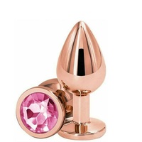 Anal Butt Plug Stainless Steel Tear Drop Metal Crystal Rose Gold Pink Jewel Small