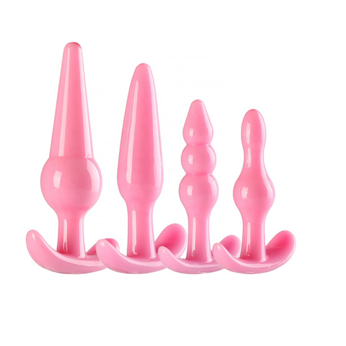 4 Pack Anal Butt Plug Adult Beads Trainer Kit Sub BDSM Sex Toy Adult Couples S+M Pink