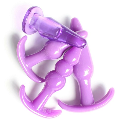 4 Size Set Butt Plug Anal G-spot Dildo Adult Sex Toy Flexible For Women Men Couples Purple
