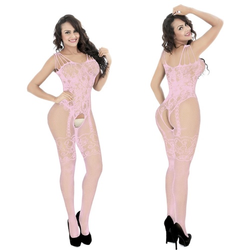 Crotchless Bodystockings Sexy Outfit Bodysuit Stockings Fishnet Lingerie Nylon Pink