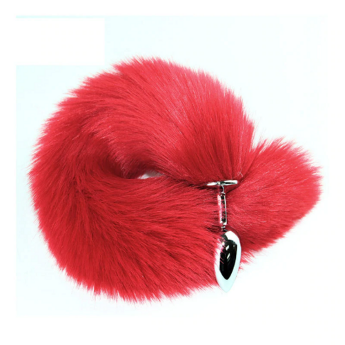 Stainless Steel Anal Butt Plug Faux Fur Fox Tail Red Metal Anal Adult Sex Toy