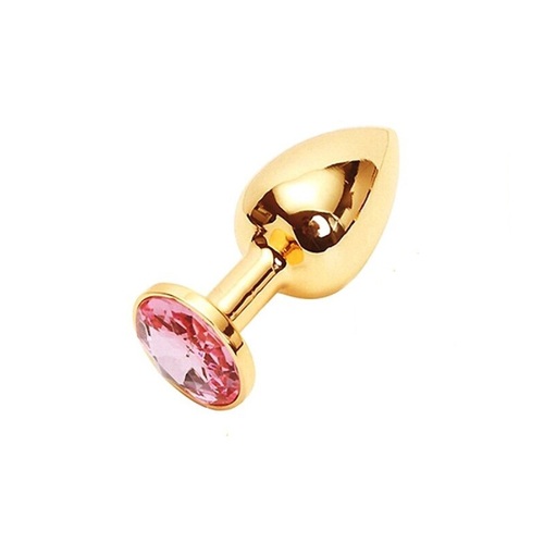 Gold Anal Butt Plug with Crystal Jewel Small Sex Toy For Women Couples BDSM S+M Pink