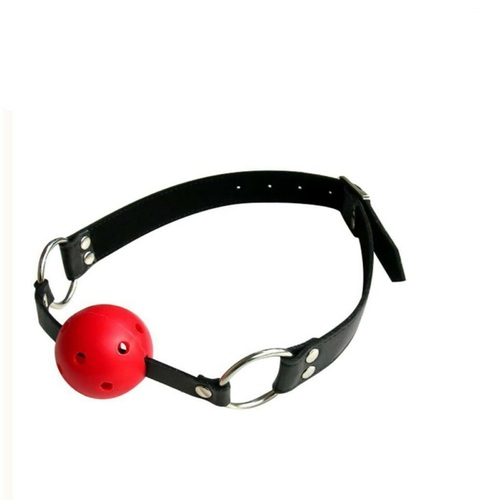 Breathable Ball Gag BDSM S+M Fetish Mouth Bondage Sex Toy Games Adult Synthetic PU Leather Red
